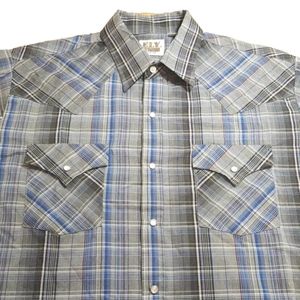 Vtg Ely Cattleman Pearl Snap Shirt Plaid Western Rockabilly Biker Hipster Men Lg